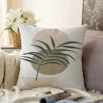 - Sonil-K-7516-Gorsel1 - Realhomes Renkli Zeminli Onedraw Çizimli Yaprak Desenli Dijital Baskılı Modern Raşel Kadife Yastık Kılıfı Realhomes