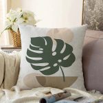 - Sonil-K-7517-Gorsel1 - Realhomes  Renkli Zeminli Onedraw Çizimli Yaprak Desenli Dijital Baskılı Modern Raşel Kadife Yastık Kılıfı Realhomes