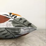 Renkli Zeminli Onedraw Çizimli Yaprak Desenli Dijital Baskılı Modern Raşel Kadife Yastık Kılıfı Realhomes