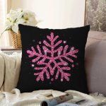 Siyah Zeminli Pembe Renkli Kartanesi Desenli Dijital Baskılı Modern Raşel Kadife Kırlent Kılıfı Realhomes