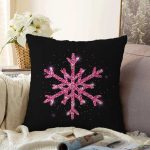 Siyah Zeminli Pembe Renkli Kartanesi Desenli Dijital Baskılı Modern Raşel Kadife Kırlent Kılıfı Realhomes