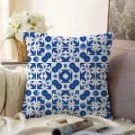 Beyaz Zeminli Çini Desenli Dijital Baskılı Modern Raşel Kadife Yastık Kırlent Kılıfı Realhomes