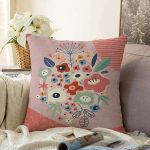 - Sonil-K-7533-Gorsel1 - Realhomes  Renkli Zeminli Onedraw Çizimli Dijital Baskılı Modern Raşel Kadife Yastık Kırlent Kılıfı Realhomes