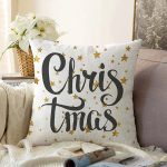 Beyaz Zemin Üzerinde Gold Renkli Yıldız Desenli Christmas Raşel Kadife Yastık Kırlent Kılıfı Realhomes