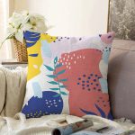 Beyaz Zeminli Renkli Onedraw Çizimli Dijital Baskılı Modern Raşel Kadife Yastık Kırlent Kılıfı Realhomes