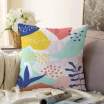 - Sonil-K-7552-Gorsel1 - Realhomes Beyaz Zeminli Renkli Onedraw Çizimli Dijital Baskılı Modern Raşel Kadife Yastık Kırlent Kılıfı Realhomes