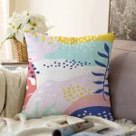 Beyaz Zeminli Renkli Onedraw Çizimli Dijital Baskılı Modern Raşel Kadife Yastık Kırlent Kılıfı Realhomes