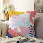 Beyaz Zeminli Renkli Onedraw Çizimli Dijital Baskılı Modern Raşel Kadife Yastık Kırlent Kılıfı Realhomes