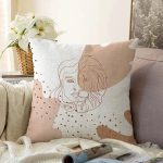 Beyaz Zemin Üzerinde Onedraw Çizimli Bayan Silüeti Modern Raşel Kadife Yastık Kırlent Kılıfı Realhomes