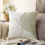 Beyaz Zemin Üzerinde Onedraw Çizimli Geometrik Desen Raşel Kadife Yastık Kırlent Kılıfı Realhomes