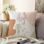 Pastel Zeminli Onedraw Çizimli Bayan Silüeti Dijital Baskılı Modern Raşel Kadife Kırlent Kılıfı Realhomes