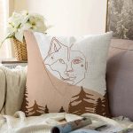 - Sonil-K-7571-Gorsel1 - Realhomes  Pastel Zeminli Onedraw Çizimli Bayan Silüeti Dijital Baskılı Modern Raşel Kadife Kırlent Kılıfı Realhomes