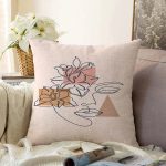 - Sonil-K-7575-Gorsel1 - Realhomes  Pastel Zeminli Onedraw Çizimli Bayan Silüeti Dijital Baskılı Modern Raşel Kadife Kırlent Kılıfı Realhomes