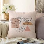 - Sonil-K-7577-Gorsel1 - Realhomes  Pastel Zeminli Onedraw Çizimli Bayan Silüeti Dijital Baskılı Modern Raşel Kadife Kırlent Kılıfı Realhomes