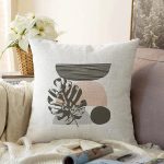 - Sonil-K-7586-Gorsel1 - Realhomes  Beyaz Zemin Üzerinde Onedraw Çizimli Yaprak Motifli Raşel Kadife Yastık Kırlent Kılıfı Realhomes