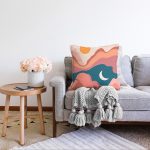 Pastel Renkli Zeminli Ay Güneş Temalı Dijital Baskılı Modern Raşel Kadife Yastık Kırlent Kılıfı Realhomes