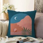 - Sonil-K-7593-Gorsel1 - Realhomes  Renkli Zemin Üzerinde Pastel Renkli Yaprak Desenli Modern Raşel Kadife Yastık Kırlent Kılıfı Realhomes