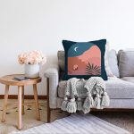 - Sonil-K-7593-Gorsel2 - Realhomes  Renkli Zemin Üzerinde Pastel Renkli Yaprak Desenli Modern Raşel Kadife Yastık Kırlent Kılıfı Realhomes