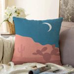 Pastel Zemin Üzerinde Ay Çizimli Dijital Baskılı Modern Raşel Kadife Yastık Kırlent Kılıfı Realhomes