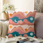 - Sonil-K-7596-Gorsel1 - Realhomes  Renkli Zemin Üzerinde Ay Güneş Temalı Dijital Baskılı Modern Raşel Kadife Yastık Kırlent Kılıfı Realhomes