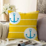 - Sonil-K-7597-Gorsel1 - Realhomes  Sarı Zemin Üzerinde Çapa Çizimli Dijital Baskılı Modern Raşel Kadife Yastık Kırlent Kılıfı Realhomes