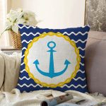 - Sonil-K-7598-Gorsel1 - Realhomes  Lacivert Zemin Üzerinde Çapa Çizimli Dijital Baskılı Modern Raşel Kadife Yastık Kırlent Kılıfı Realhomes