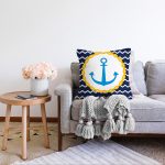 - Sonil-K-7598-Gorsel2 - Realhomes  Lacivert Zemin Üzerinde Çapa Çizimli Dijital Baskılı Modern Raşel Kadife Yastık Kırlent Kılıfı Realhomes