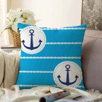 - Sonil-K-7599-Gorsel1 - Realhomes  Mavi Zemin Üzerinde Çapa Desenli Dijital Baskılı Modern Raşel Kadife Yastık Kırlent Kılıfı Realhomes