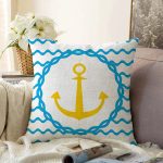 - Sonil-K-7602-Gorsel1 - Realhomes  Beyaz Zemin Üzerinde Çapa Desenli Dijital Baskılı Modern Raşel Kadife Yastık Kırlent Kılıfı Realhomes