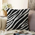 Beyaz Zemin Üzerinde Zebra Desenli Dijital Baskılı Modern Raşel Kadife Yastık Kırlent Kılıfı Realhomes