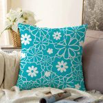 - Sonil-K-7612-Gorsel1 - Realhomes  Rengarenk Zemin Üzerinde Beyaz Rengarenk Çiçek Desenli Modern Raşel Kadife Yastık Kırlent Kılıfı Realhomes