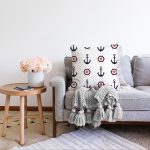 - Sonil-K-7640-Gorsel2 - Realhomes  Beyaz Zeminli Renkli Çapa Desenli Dijital Baskılı Modern Raşel Kadife Yastık Kırlent Kılıfı Realhomes