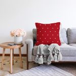 Renkli Zeminli Beyaz Puantiyeli Dijital Baskılı Modern Raşel Kadife Yastık Kırlent Kılıfı Realhomes