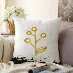 Beyaz Zemin Üzerinde Gold Rengarenk Onedraw Çizimli Çiçek Desenli Raşel Kadife Kırlent Kılıfı Realhomes