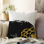 - Sonil-K-7656-Gorsel1 - Realhomes Beyaz Zeminli Gold Detaylı Oval Çizim Dijital Baskılı Modern Raşel Kadife Yastık Kırlent Kılıfı Realhomes