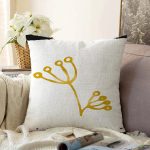 - Sonil-K-7657-Gorsel1 - Realhomes  Beyaz Zemin Üzerinde Gold Detaylı Onedraw Çizimli Çiçek Desenli Raşel Kadife Yastık Kılıfı Realhomes