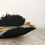 Beyaz Zemin Üzerinde Gold Detaylı Geometrik Çizim Modern Raşel Kadife Yastık Kırlent Kılıfı Realhomes