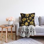 Siyah Zemin Üzerinde Gold Detayli Geometrik Çizimli Raşel Kadife Yastık Kırlent Kılıfı Realhomes