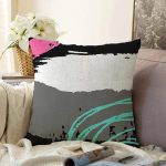 Beyaz Zeminli Renkli Soyut Çizim Dijital Baskılı Modern Raşel Kadife Yastık Kırlent Kılıfı Realhomes