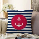 Beyaz Zeminli Renkli Çapa Desenli Dijital Baskılı Modern Raşel Kadife Yastık Kırlent Kılıfı Realhomes