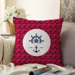 Renkli Zemin Üzerinde Çapa Desenli Dijital Baskılı Modern Raşel Kadife Yastık Kırlent Kılıfı Realhomes