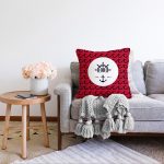 Renkli Zemin Üzerinde Çapa Desenli Dijital Baskılı Modern Raşel Kadife Yastık Kırlent Kılıfı Realhomes