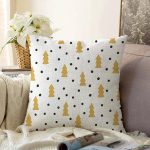 Beyaz Zemin Üzerinde Gold Detayli Çamağacı Desenli Modern Raşel Kadife Yastık Kırlent Kılıfı Realhomes