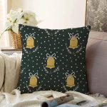 Siyah Zeminli Gold Renkli Çan Desenli Dijital Baskılı Modern Raşel Kadife Yastık Kırlent Kılıfı Realhomes