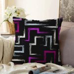 - Sonil-K-7738-Gorsel1 - Realhomes  Siyah Zemin Üzerinde Renkli Geometrik Desenli Dijital Baskılı Modern Raşel Kadife Yastık Kılıfı Realhomes