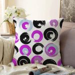 - Sonil-K-7739-Gorsel1 - Realhomes  Beyaz Zeminli Renkli Yuvarlak Desenli Dijital Baskılı Modern Raşel Kadife Yastık Kırlent Kılıfı Realhomes