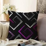 - Sonil-K-7741-Gorsel1 - Realhomes  Siyah Zemin Üzerinde Renkli Geometrik Desenli Dijital Baskılı Modern Raşel Kadife Yastık Kılıfı Realhomes