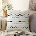 Beyaz Zeminli Renkli Zigzag Desenli Dijital Baskılı Modern Raşel Kadife Yastık Kırlent Kılıfı Realhomes