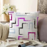 - Sonil-K-7752-Gorsel1 - Realhomes  Beyaz Zeminli Renkli Modern Çizimli Dijital Baskılı Modern Raşel Kadife Yastık Kırlent Kılıfı Realhomes