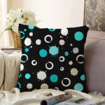 - Sonil-K-7763-Gorsel1 - Realhomes  Siyah Zeminli Renkli Puantiyeli Dijital Baskılı Modern Raşel Kadife Yastık Kırlent Kılıfı Realhomes